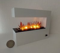 1:12 Dollhouse modern fireplace in white also as a room divider with battery operated flickering insert on two AAA batteries