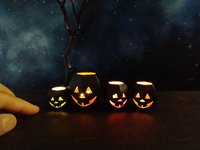 1:12 Dollhouse Halloween battery lighted faux metal lantern Jack o' lantern in modern style REF Medium & red interior