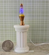 1:12 Dollhouse miniature retro lava lamp Battery operated LED table lamp MCM style with external wires REF Color changing LED copper finish base