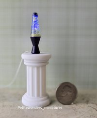 1:12 Dollhouse miniature retro lava lamp Battery operated LED table lamp MCM style with external wires REF Color changing LED Deep purple base