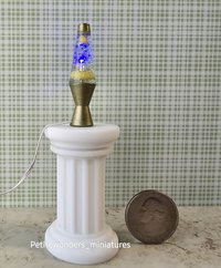 1:12 Dollhouse miniature retro lava lamp Battery operated LED table lamp MCM style with external wires REF Color changing LED Antique gold base