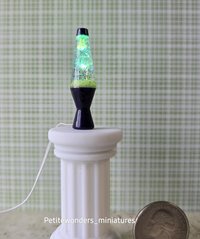 1:12 Dollhouse miniature retro lava lamp Battery operated LED table lamp MCM style with external wires REF Color changing LED Deep purple base