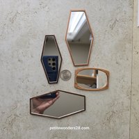 1:12 Dollhouse MCM style hexagonal mirror with solid walnut frame REF Large walnut
