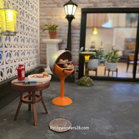1:12 Dollhouse miniature MCM style BBQ grill Orange ball BBQ grill with tulip base