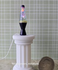 1:12 Dollhouse miniature retro lava lamp Battery operated LED table lamp MCM style with external wires REF Color changing LED Deep purple base