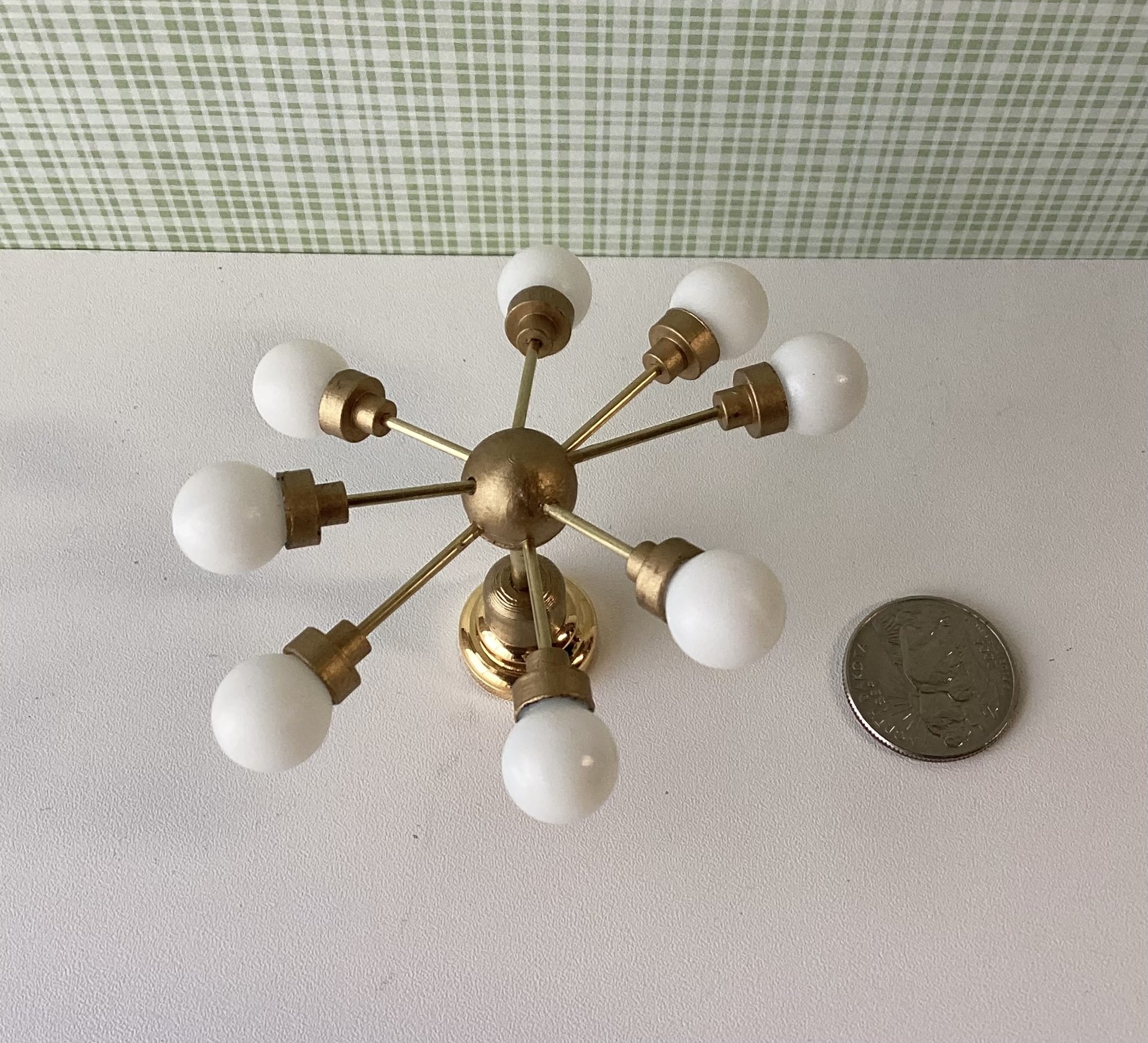 For Valerie MADE TO ORDER 1:12 Dollhouse mid-century inspired space age orbit chandelier Battery operated atomic age MCM 8-arm ceiling light Dollhouse sputnik chandelier