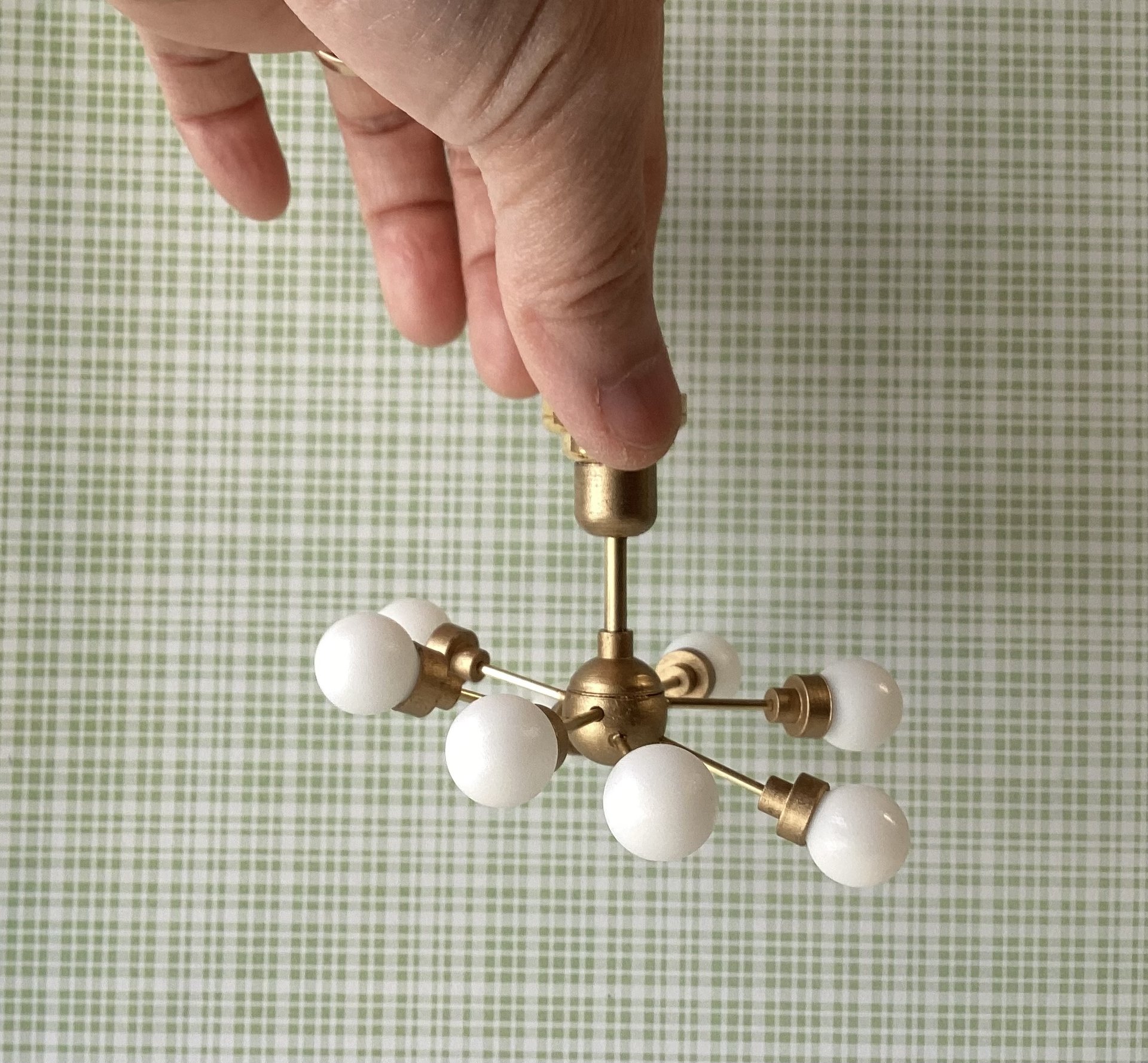 For Valerie MADE TO ORDER 1:12 Dollhouse mid-century inspired space age orbit chandelier Battery operated atomic age MCM 8-arm ceiling light Dollhouse sputnik chandelier