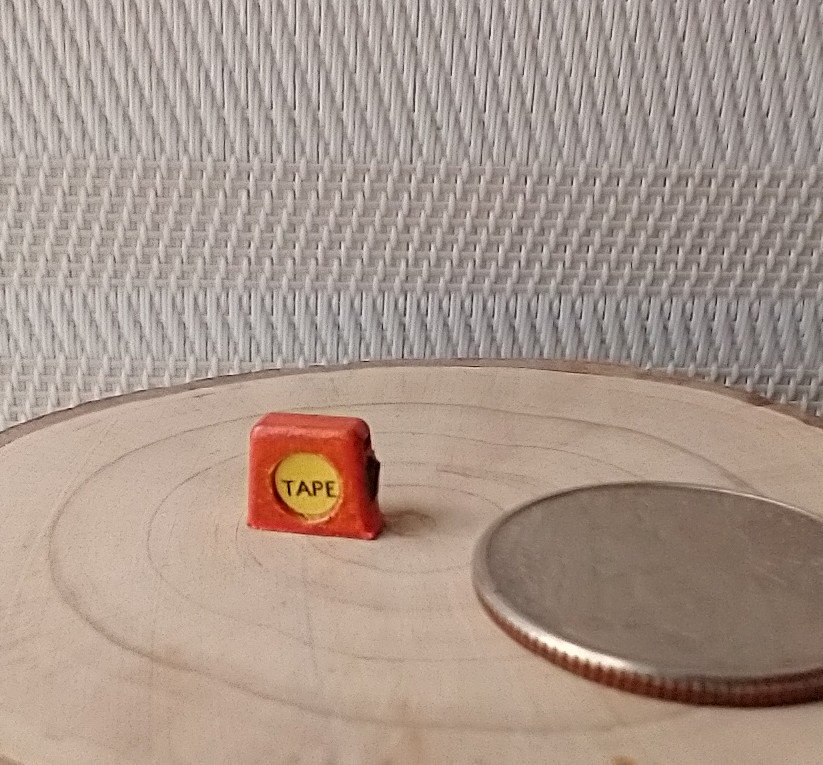 1:12 Dollhouse miniature tape measure for mini DIYer or garage workshop REF Orange