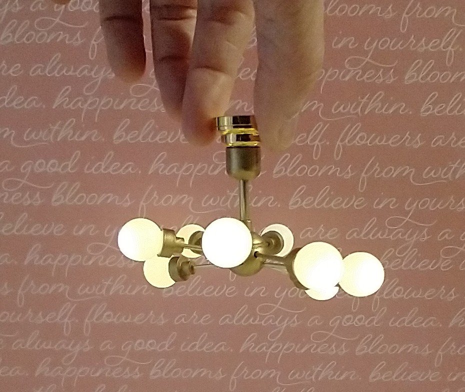 For Valerie MADE TO ORDER 1:12 Dollhouse mid-century inspired space age orbit chandelier Battery operated atomic age MCM 8-arm ceiling light Dollhouse sputnik chandelier