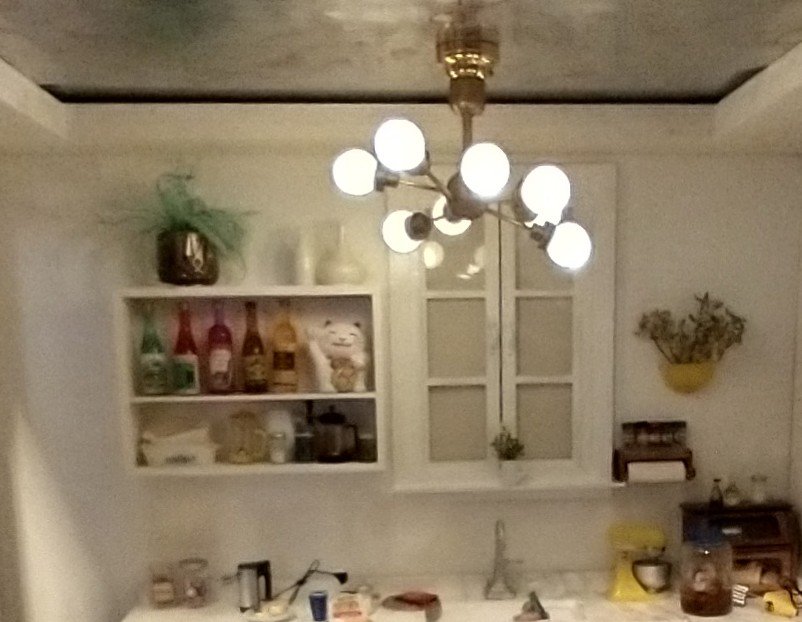 For Valerie MADE TO ORDER 1:12 Dollhouse mid-century inspired space age orbit chandelier Battery operated atomic age MCM 8-arm ceiling light Dollhouse sputnik chandelier