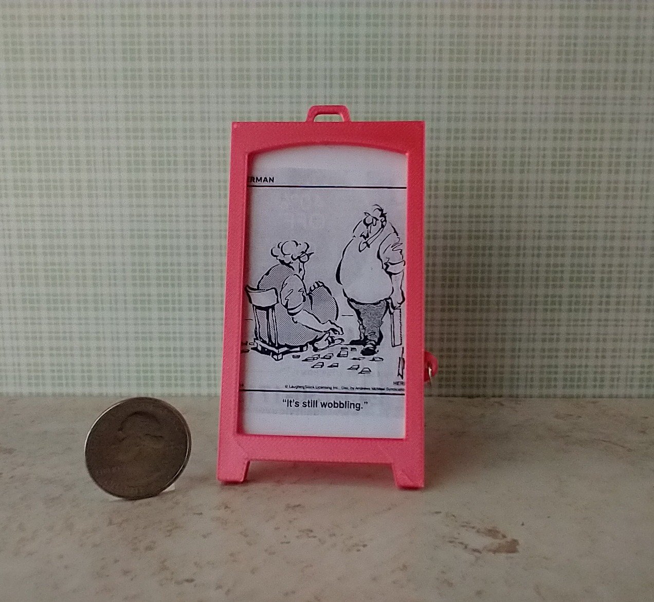 1:12 scale miniature sidewalk sign holder, 2-sided for changeable sinage Hinged and fold-flat for storage REF Coral pink
