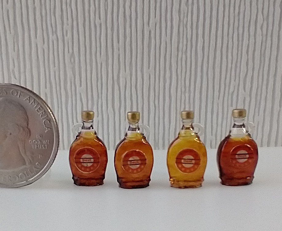 1:12 Dollhouse miniature maple syrup in faux glass bottle Dollhouse kitchen accessory Price is for EACH bottle