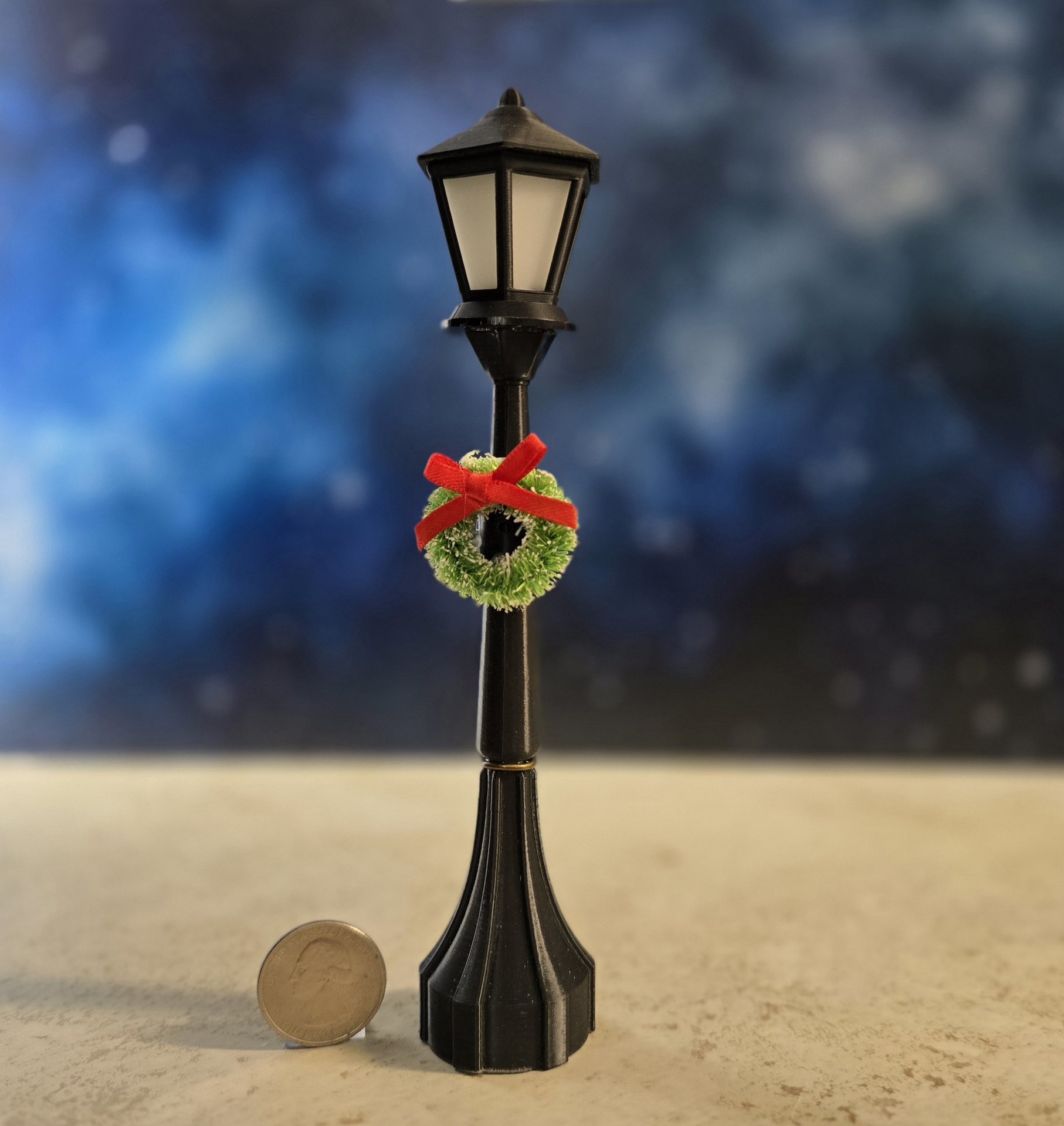 1:12 scale dollhouse battery lighted street lamp with removable lantern and wreath No external wires Price is for EACH lamp