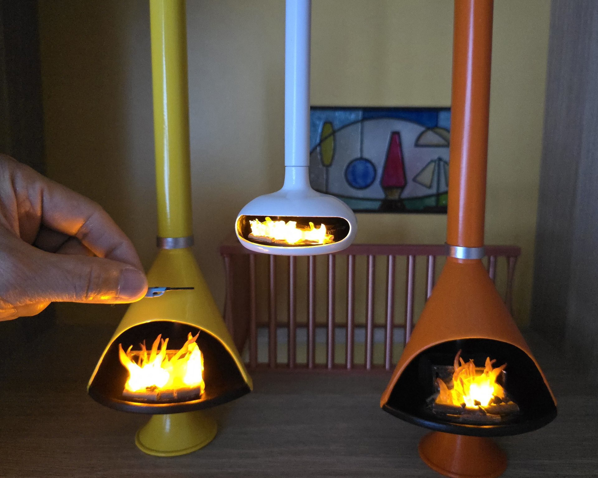 1:12 Dollhouse miniature Mid century modern free standing fireplace MCM yellow fireplace inspired by Malm fireplace Retro fireplace REF Yellow