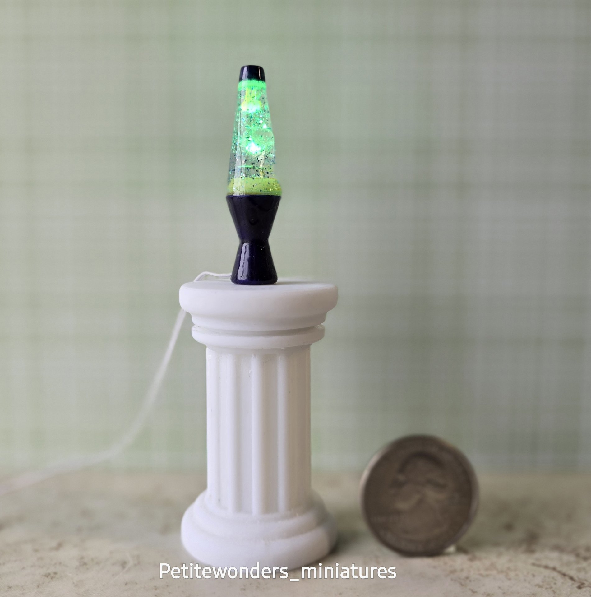 1:12 Dollhouse miniature retro lava lamp Battery operated LED table lamp MCM style with external wires REF Color changing LED Deep purple base