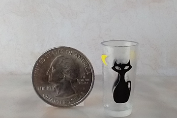 1:6 Play scale dollhouse miniature MCM themed tumbler with atomic cat and boomerang decals REF Clear