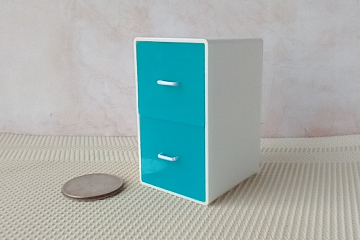1:12 Dollhouse 2-drawer filing cabinet with rounded corners contemporary style for mini home office or craft room REF Turquoise filing