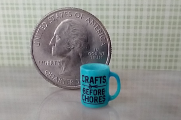1:12 scale miniature message mug Craft before Chores Turquoise coffee mug REF Turquoise Craft b4