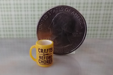 1:12 scale miniature message mug Craft before Chores Yellow coffee mug REF Yellow Craft b4