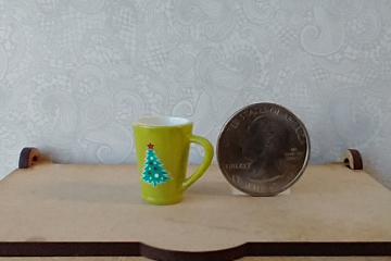 Play scale 1:6 or Barbie winter themed mug for 12-inch dolls REF Green with snowflake & Xmas tree