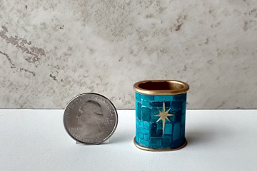1:12 scale dollhouse oval wastebasket covered in vinyl paper - blue tiles and an atomic starburst Mid-century modern retro style wastebasket Price is for EACH