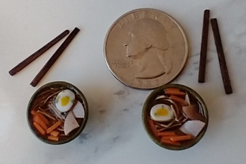 1:12 Dollhouse soba noodle bowl with hard boiled egg slice, ham, carrots in broth PRICE is for each bowl