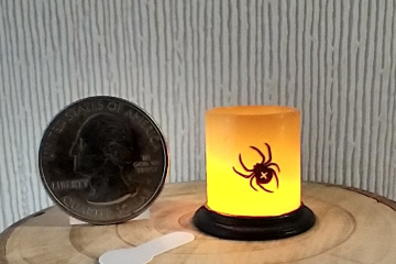 1:12 Dollhouse Halloween battery lighted  candle holder with balloon LED light insert REF Spiders on orange background