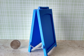 1:12 scale miniature sidewalk sign holder, 2-sided for changeable sinage Hinged and fold-flat for storage REF Credit card size - Blue