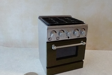 RESERVED 1:12 Dollhouse gas stove with  light up oven and four burners with suggested blue flames Door and faux drawer in green