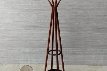 1:12 scale miniature mid-century modern walnut coat rack with umbrella stand MCM style coat rack with umbrella holder REF Walnut