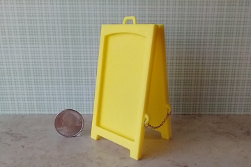 1:12 scale miniature sidewalk sign holder, 2-sided for changeable sinage Hinged and fold-flat for storage REF Yellow
