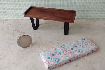 1:12 scale miniature mid-century modern bench with removable cushion REF Walnut