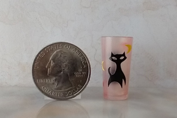 1:6 Play scale dollhouse miniature MCM themed tumbler with atomic cat and boomerang decals REF Pink