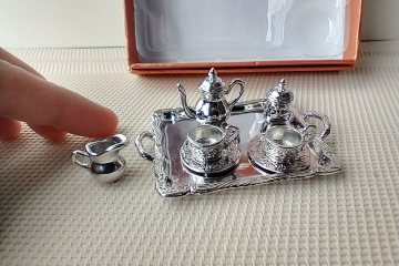 1-inch scale silvery tea set NIP - Non-handmade