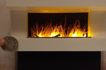 Wall mounted white fireplace with flickering insert
