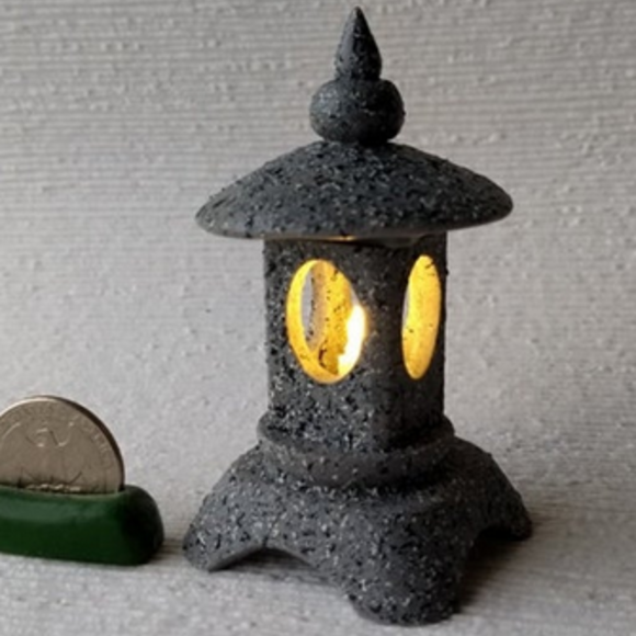 Light up faux stone garden lantern in traditional Japanese style