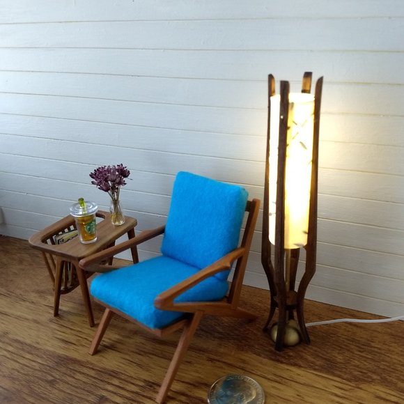 Mid-century style walnut floor lamp