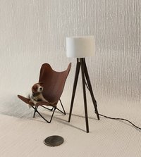 1:12 Dollhouse miniature tripod floor lamp walnut wood legs Modern tripod lamp Battery operated floor lamp with external wires