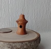 Lathe turned bird house made from olivewood with hanging loop for dollhosue decor or fairy garden