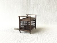 1:12 Dollhouse Mid-century styled TV cart in solid walnut MCM bar cart or tea trolley or beverage cart