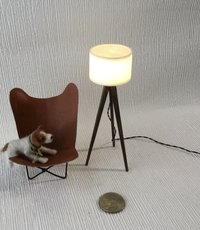 1:12 Dollhouse miniature tripod floor lamp walnut wood legs Modern tripod lamp Battery operated floor lamp with external wires