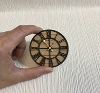 1:12 Dollhouse farmhouse wall clock with roman numerals Faux wrought iron and hickory wall clock Decorative non-working dollhouse clock