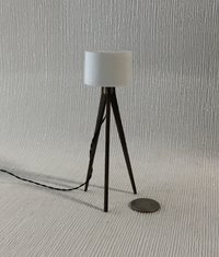 1:12 Dollhouse miniature tripod floor lamp walnut wood legs Modern tripod lamp Battery operated floor lamp with external wires
