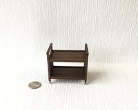 1:12 Dollhouse Mid-century styled TV cart in solid walnut MCM bar cart or tea trolley or beverage cart