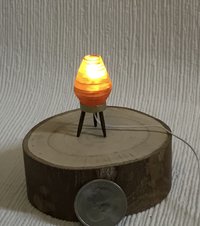 1:12 Dollhouse beehive lamp Mid-century inspired atomic tripod lamp Battery operated orange LED lamp Retro style table lamp