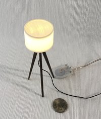 1:12 Dollhouse miniature tripod floor lamp walnut wood legs Modern tripod lamp Battery operated floor lamp with external wires