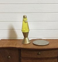 1:12 Dollhouse miniature Handcrafted retro lava lamp Battery operated LED table lamp MCM style with external wires - yellow resin