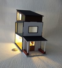 Quarter scale 1:48 modern dollhouse with five ceiling lights complete flooring wall papering 2 planters and welcome door mat