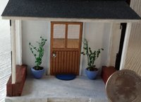 Quarter scale 1:48 modern dollhouse with five ceiling lights complete flooring wall papering 2 planters and welcome door mat