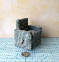 1:12 Dollhouse miniature handcrafted recliner with lever Working miniature reclinging armchair